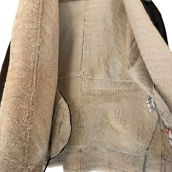 Authentic Vintage Brown Shearling Leather Bomber Jacket - Picture 6 of 12